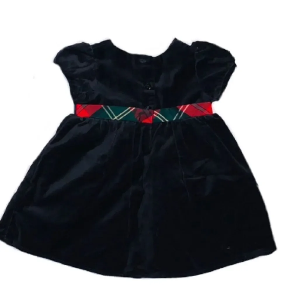 Girls George Cap Sleeve Bow Velour Black Dress‎ Size 12 Months